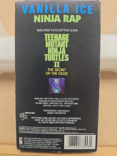 1991 Vanilla Ice Ninja Rap VHS Video Single Teenage Mutant Turtles Movie VG+ Pop - Foto 3 di 6