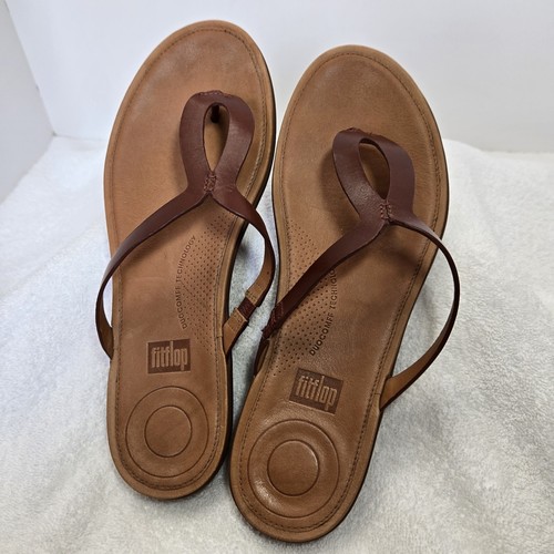 Fitflops Strata Womens Size 9 Cognac Brown Leather Slip On Flip Flops Comfort - Picture 9 of 13