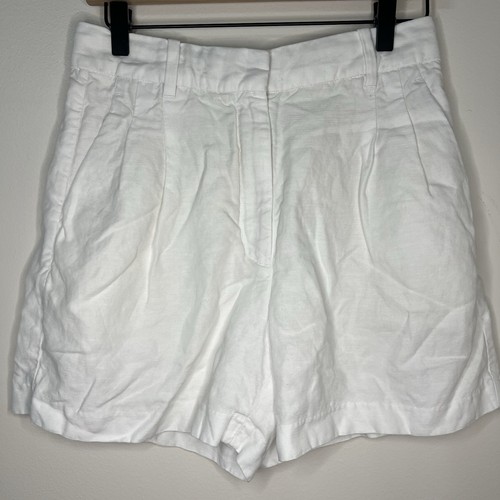 Wilfred Aritzia White Shorts Linen Blend Women's Size 6 Classic High Waist - Picture 2 of 8