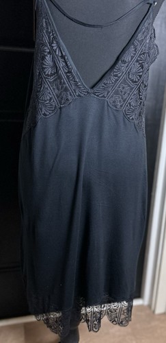 HANRO  Black Slip Dress/Nightgown Size S With Lace Trim On Neck Line And Hem - Picture 2 of 10