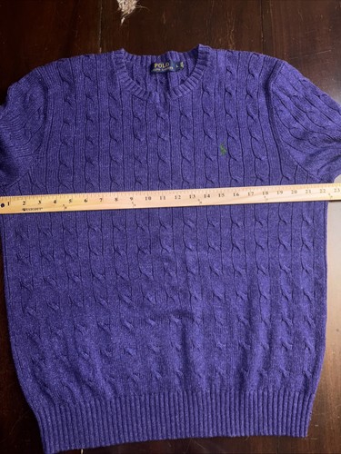 Polo Ralph Lauren Pullover Herren Large Lila Seide Zopfmuster Langarm Preppy - Bild 8 von 11