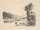 H. BERNHARDT (*1905), Flusslandschaft mit Boot,  1935, Lithographie Figürlich