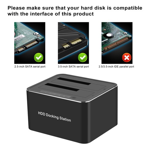Dual Bay 2.5"/3.5" Hard Drive Docking Station Duplicator Clone Function USB 3.0 - Picture 6 of 11