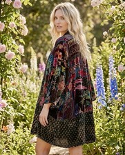Johnny Was L Large Velvet Kimono Jacket Oversized Cardigan Wrap Floral Luxury