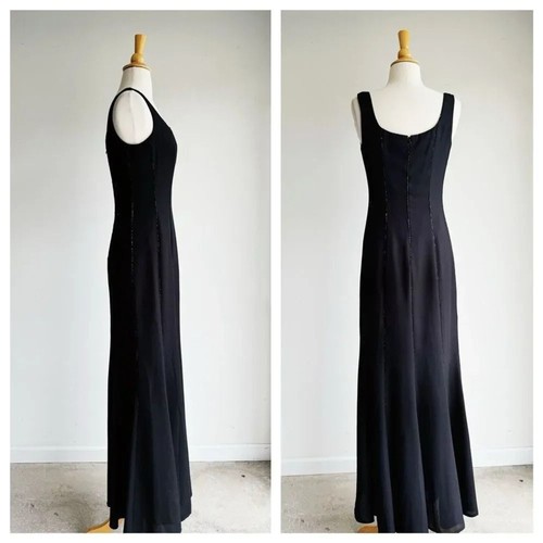 Maxi Vestido Formal Vintage Negro Trompeta Cuentas Talla 6 - Imagen 2 de 6