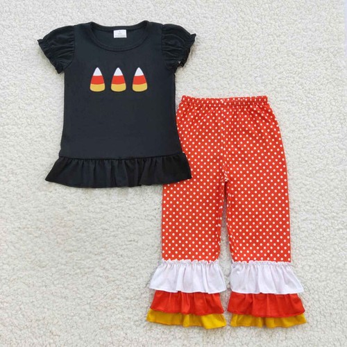 Halloween Applique Candy Corn Outfit and Romper for Sibling Toddler - Picture 6 of 9