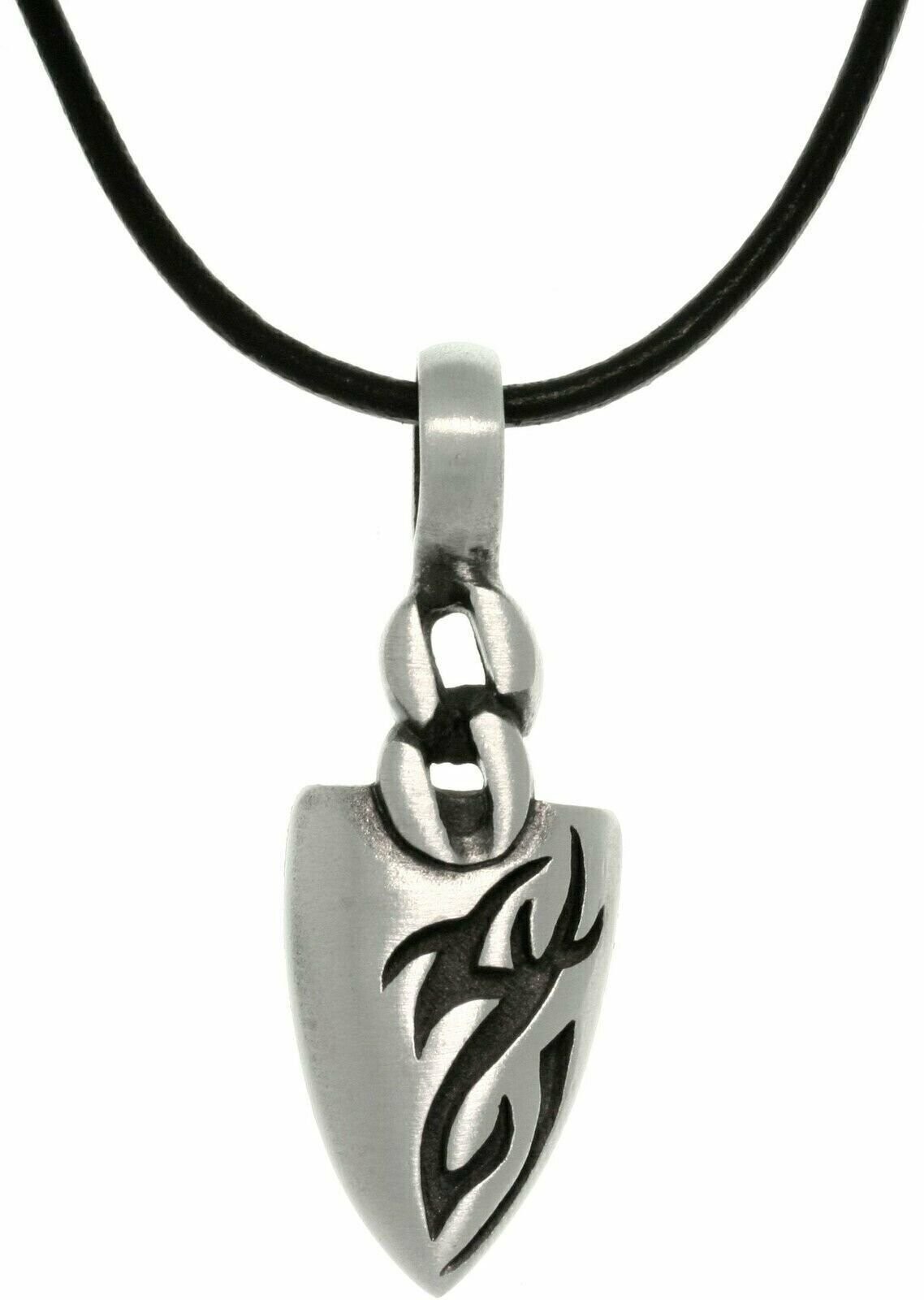 Jewelry Trends Pewter Mens Tattoo Design Arrowhead Pendant on Black Leather Cord
