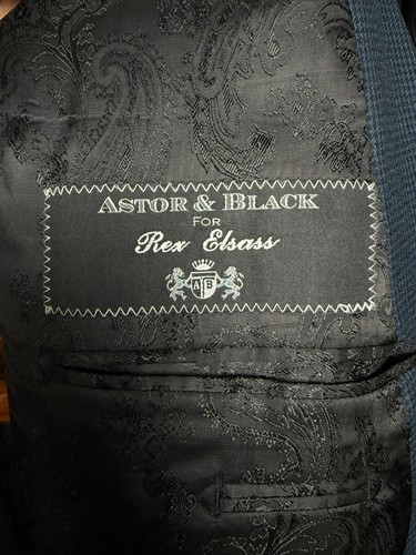 Astor & Black High End Blue Houndstooth Cashmere Silk Custom Made 2-Piece Suit - Picture 6 of 20