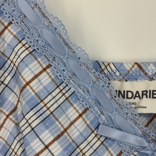 No Boundaries Womens Large Camisole Tank Top Blue Brown Plaid Ribbon Trim Retro - Picture 3 of 7