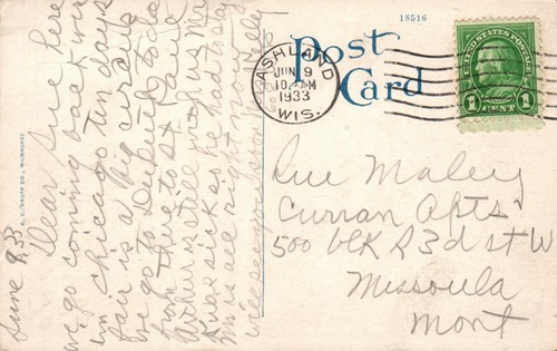 ASHLAND, WISCONSIN HOTEL POSTKARTE HOTELRITTER 1933, Damen mit Sonnenschirmen, Gönner - Bild 2 von 2