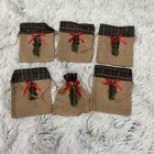 Collections Etc burlap holiday gift bags with bow bell berry & tree branch