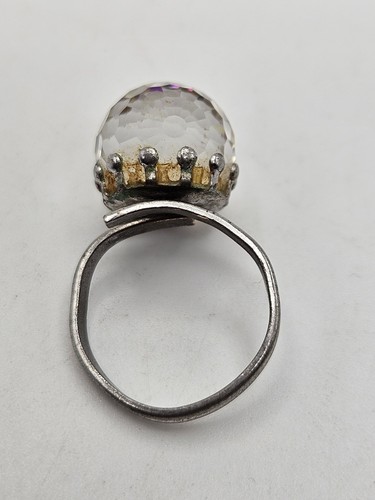 Vintage Faceted Rainbow Disco Ball Crystal Silver Tone Adjustable Ring - Picture 6 of 12