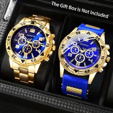 2pcs Men's Quartz Watch Set Stainless Steel Casual Watch