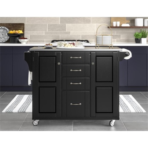 Homestyles Create-a-Cart Solid Wood Kitchen Cart w/Stainless Steel Top in Black - Picture 3 of 5