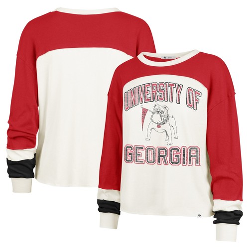 Damen '47 Creme Georgia Bulldogs Double Header Curve Raglan Langarm