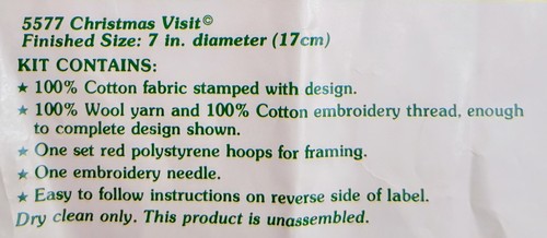 Vtg WonderArt Christmas 7" Hoop Stitchery Kit #5577 "Christmas Visit" STARTED - Picture 4 of 9