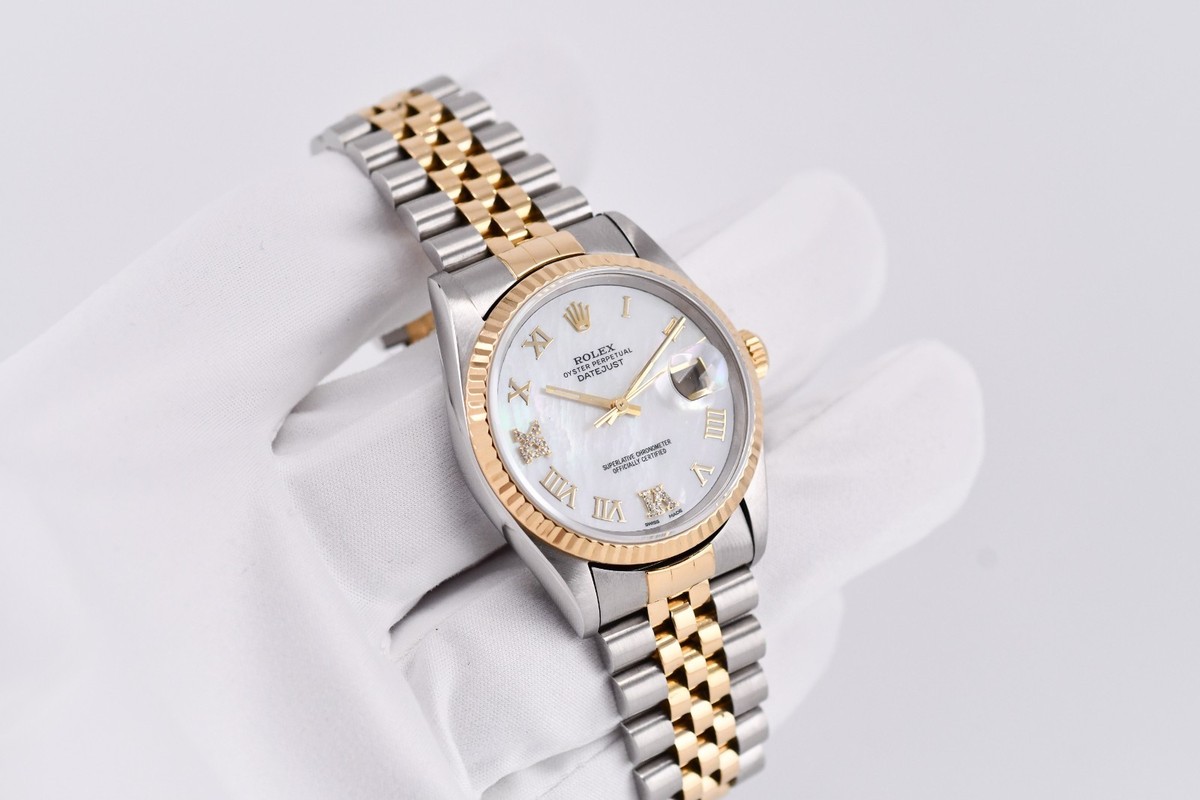 Rolex Datejust 16233 Yellow Gold Fluted Bezel Custom Mother of