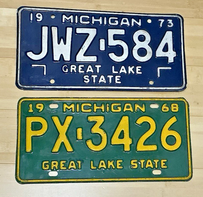 2 Michigan Great Lake State Lic. Plates - JWZ-584, PX-3426