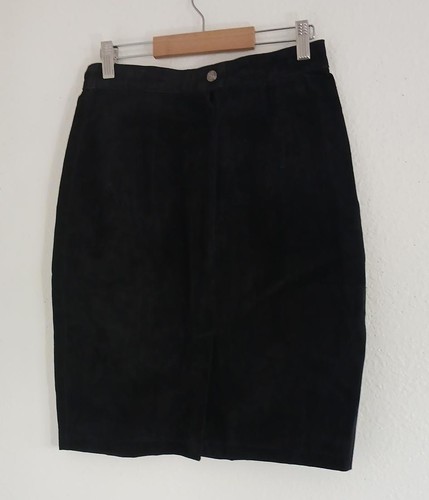Global Identity Damen schwarz Wildleder Bleistift gefüttert Vintage 80er Lederrock Größe 7/8 - Bild 2 von 7
