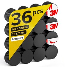 Hyper-Sticky Round Flexible Magnets with Adhesive Backing - 0.8x0.08, Black