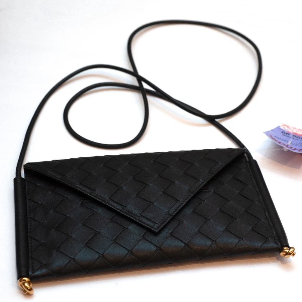 Bottega Veneta — Bottega Veneta Solstice Phone Pouch Crossbody Bag Purse Black Woven Authentic