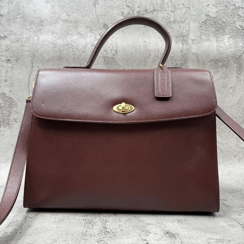 Coach 4414 Vintage Brown 2way Hand Shoulder Bag Turnlock Top handle Leather Used