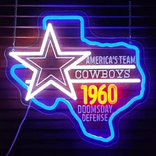 16"x15" Dallas Cowboys 1960 TX Vivid LED Neon Sign With Dimmer USB Powered Light