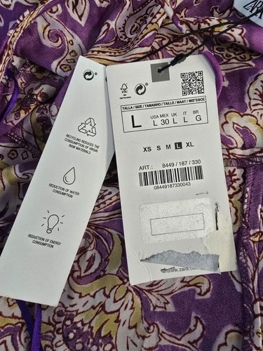Zara women's satin effect paisley print wrap dress size large purple BNWT - Picture 7 of 10