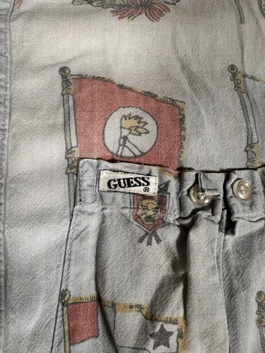 Camicia marinaio hawaiano retrò vintage Guess Georges Marciano tasca astratta 29x22" - Foto 3 di 5
