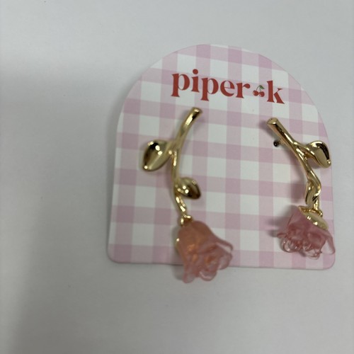 piper•k Cherry Rose Gold Plated Lead Safe/Nickel Free Epoxy Drop Earrings - Picture 2 of 5