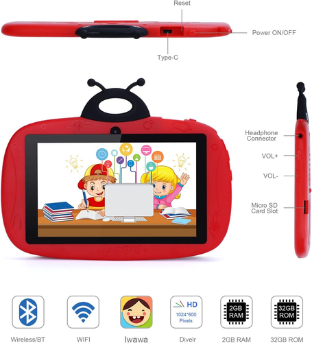 Tablet 7 pulgadas android 12 para ninos 32gb ampliable educativa mariquita - Imagen 6 de 12