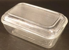 Vintage Arcoroc France Ribbed Glass Refrigerator Butter Dish w/ Lid 6.5inx 4.5in