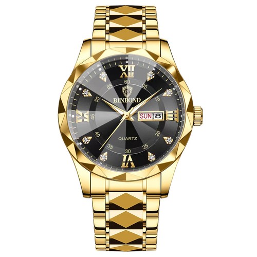 Orologio BINBOND Uomo Quarzo Acciaio Numeri Romani Analogico Diamante Luminoso