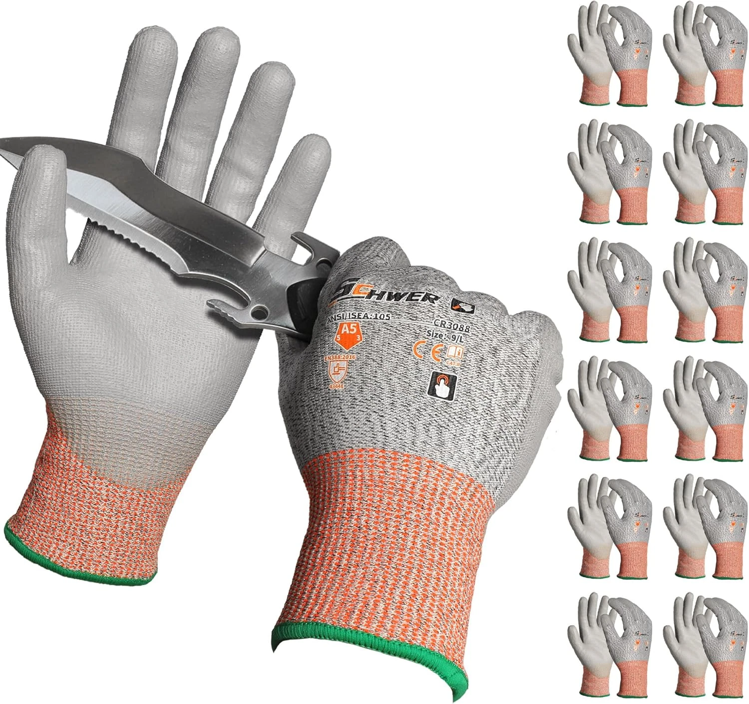 12 Pairs ANSI A5 Cut Resistant Work Gloves, Cut Proof Gloves with PU Coating, Us
Opens in a new wind