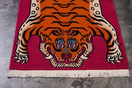 Pink 3x5ft Tibetan Tiger Rugs Animal print Tufted Area Rug For Meditation Room - Picture 3 of 5