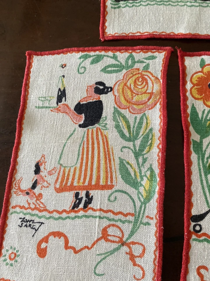 Antique TONY SARG Assorted & Signed Cocktail Linen Napkins~5 @ 5 1/2” x 8 7/8” - Image 4 of 4