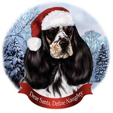 Holiday PetGifts Cocker Spaniel Parti Black Tri Dog Santa Hat Porcelain Ornament