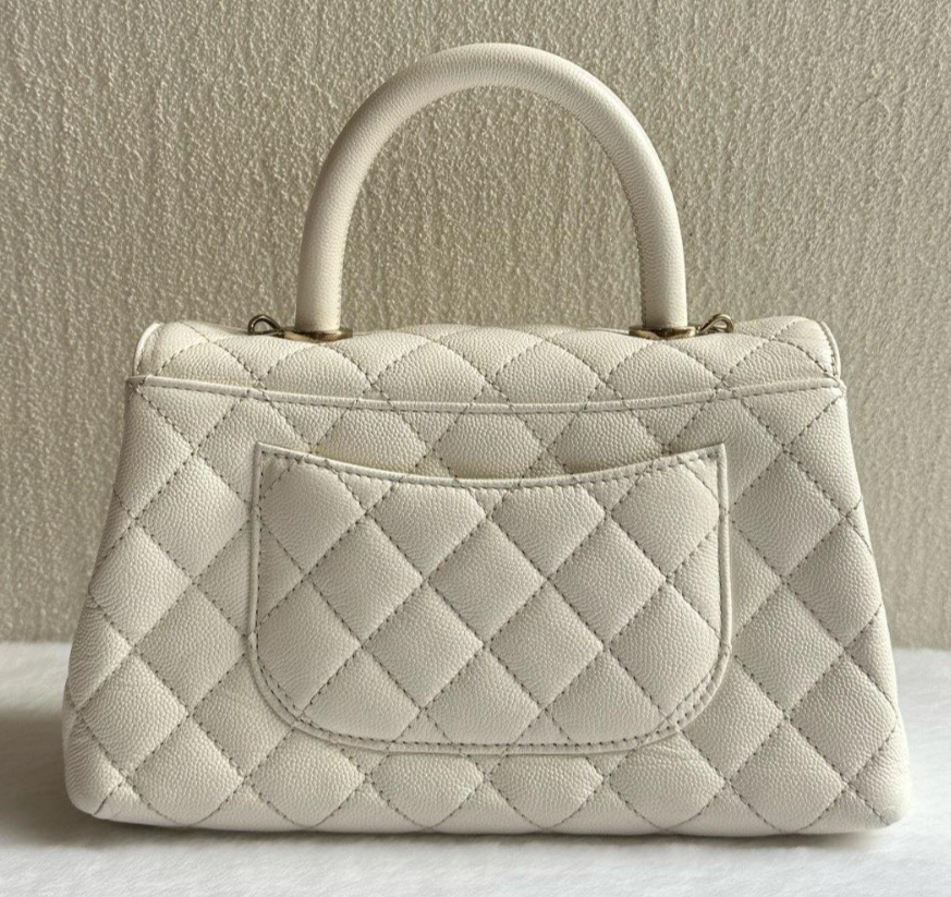 Chanel Coco Handle PM Top Handle Bag Chain Crossbody White Gold