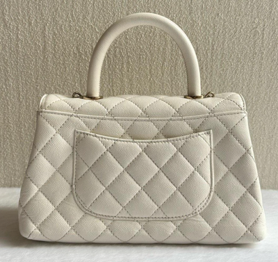 Chanel Coco Handle PM Top Handle Bag Chain Crossbody White Gold