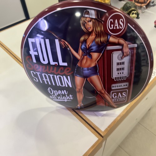 15 Inch Metal Dome Sign Full Service Station Open All Night Vintage Sign New - Picture 3 of 3