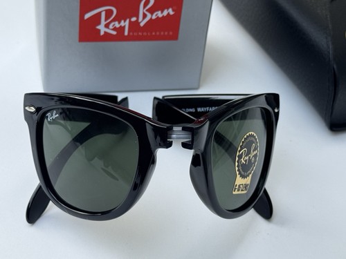 NEW Ray-Ban RB4105 Folding WAYFARER 601 Black Frame G-15 Green Lenses 50mm - Picture 2 of 15