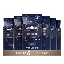 Lavazza Super Crema Whole Bean Coffee Blend, Medium Espresso Roast, 2.2 Pound