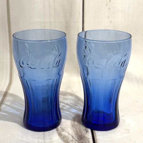 Set of (2) Vintage Libbey Coca Cola Coke Glasses Cobalt Blue 6" Retro Diner Vibe