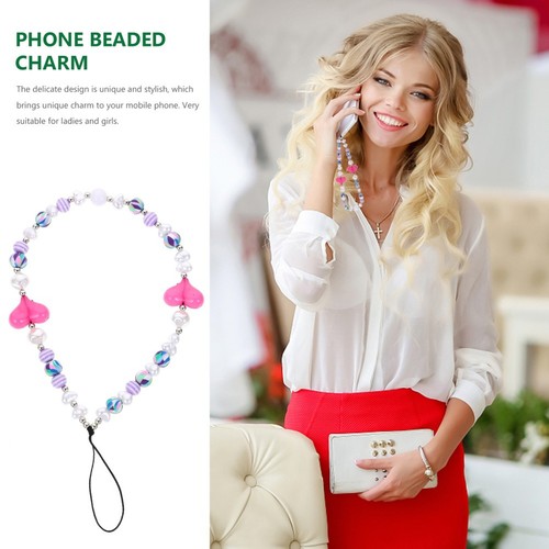 Perlenherz Telefon Charme Telefon Lanyard Armband Handy Kettenband für Frauen - Afbeelding 4 van 12
