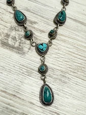 BARSE Signed Turquoise Cabochon Sterling Silver 925 Y Drop Pendant Necklace 15g