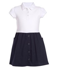 Nautica Girls' School Uniform Short Sleeve Polo Dress 12-14 White/Navy Poplin