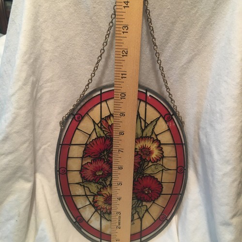 Vintage Sonnenfänger Gänseblümchen Zinnien Buntglasoptik oval 10" Amia-Stil LESEN - Bild 6 von 12