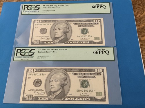$10 (2) 2003 CONSECUTIVE FEDERAL RESERVE STAR NOTES 66 PPQ…. - Picture 1 of 2