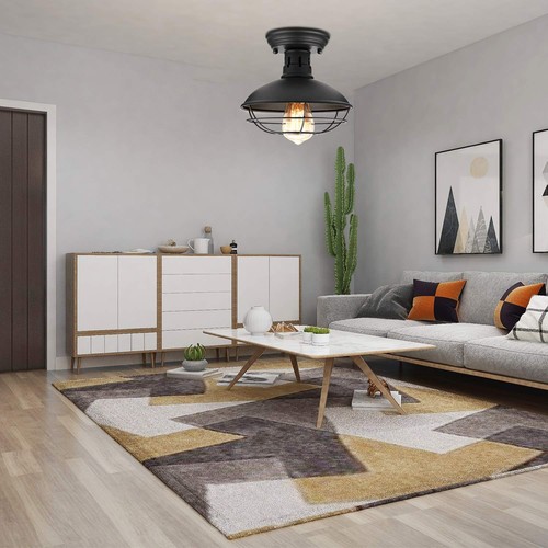 Farmhouse Flush Mount Ceiling Light - Easric Industrial Ceiling Light Fixture... - Picture 9 of 9