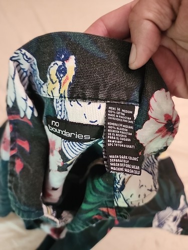 Vintage No Boundaries Hawaiian Shirt Men's M Parakeets Bird of Paradise 90s - Picture 9 of 10